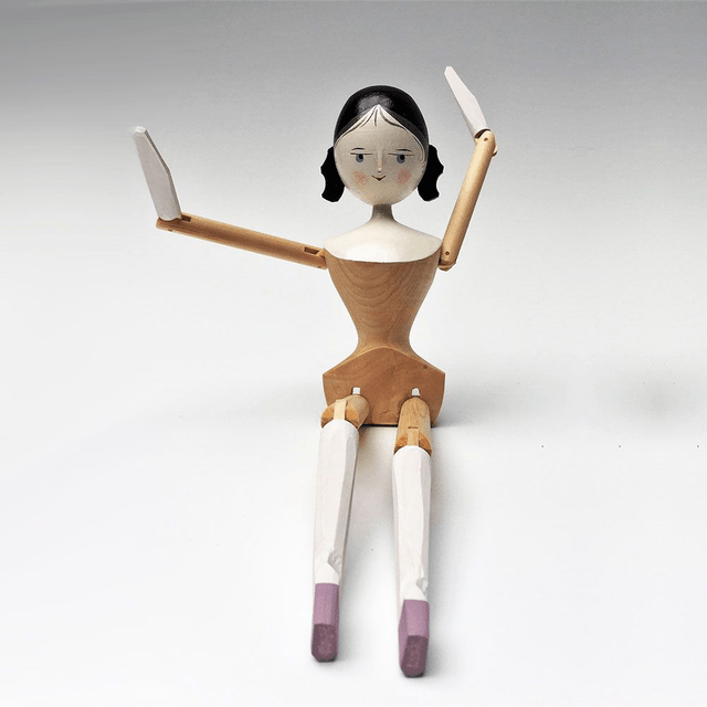 The Original Wooden Doll of Val Gardena with Curls